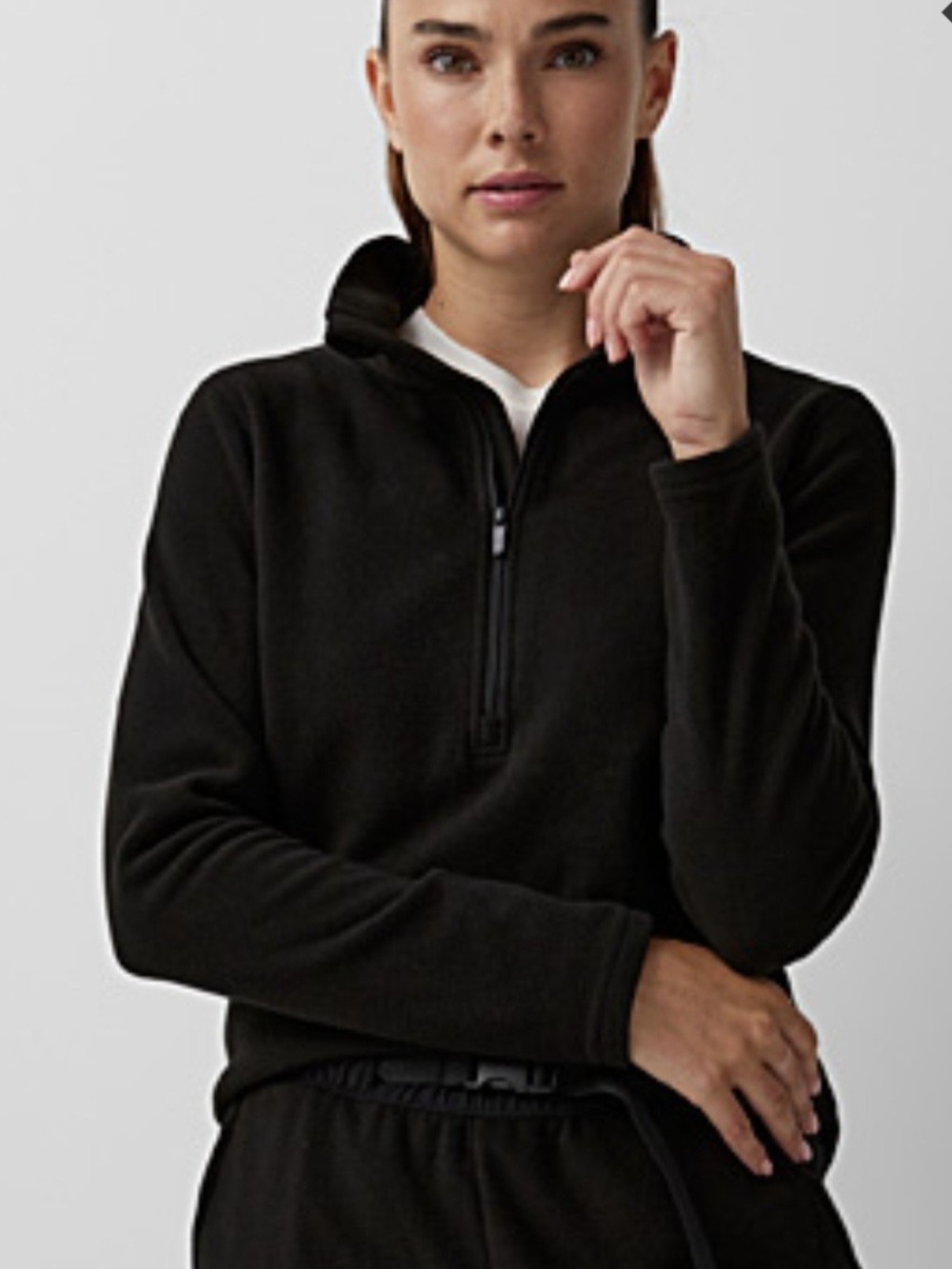 Black Half-Zip Fleece Pullover Hoodie Medium
